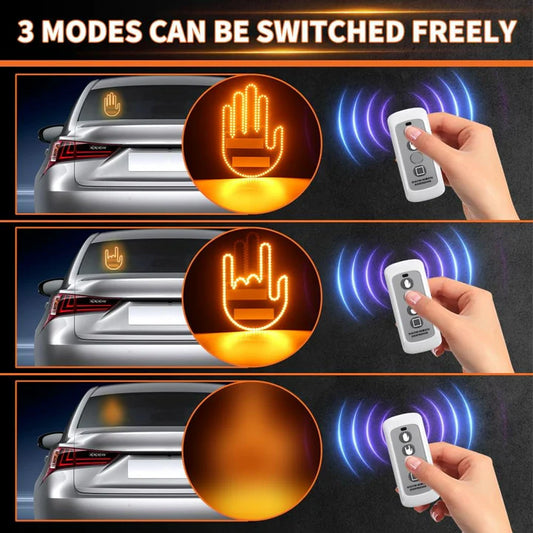 LED Hand Signal Car 3 Modes Middle Finger for Car Rear Window Road With Remote Control